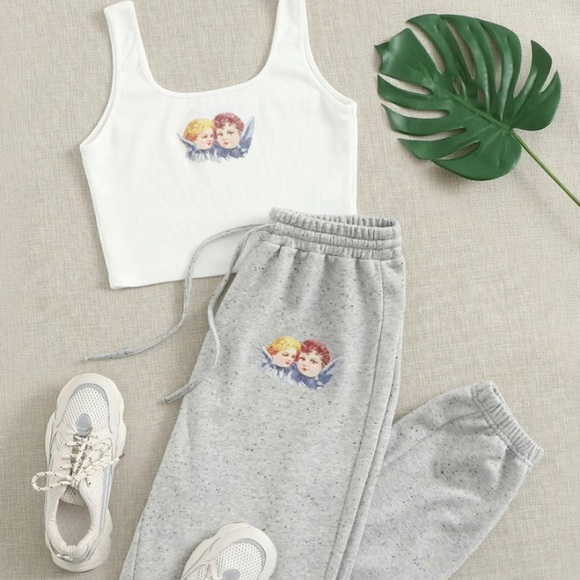 🖤Angel print tank top & sweatpants set🖤 - Picture 1 of 1